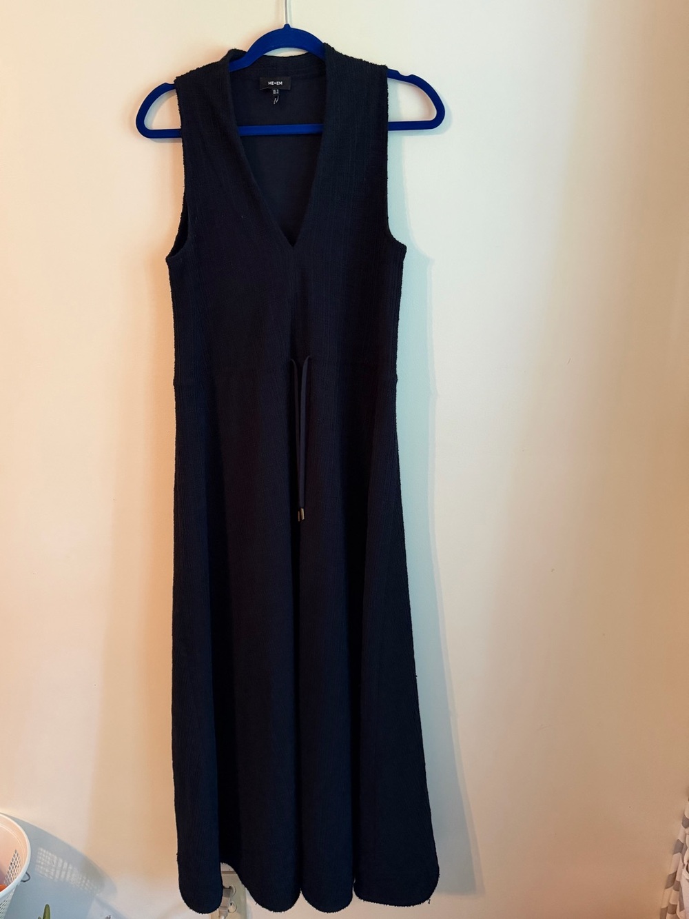 ME+EM Textured Maxi Dress Black US 4 UK 8 Drawstring Waist Cotton
